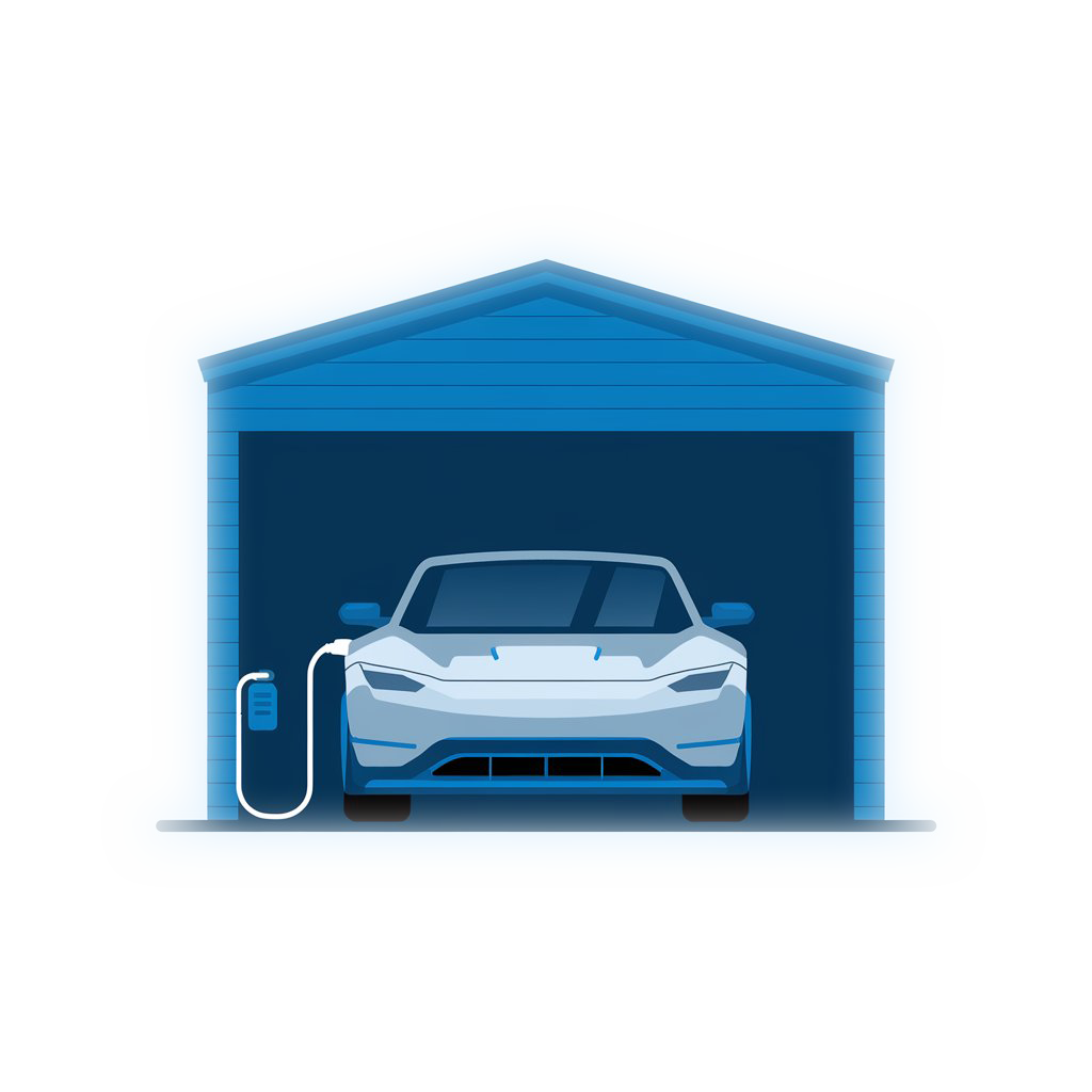 Coche eléctrico cargando en un garaje